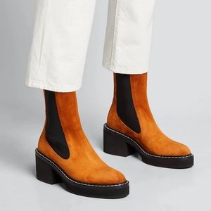Khaite Suede Chelsea Calgary Boot - Size 37.5 in Caramel